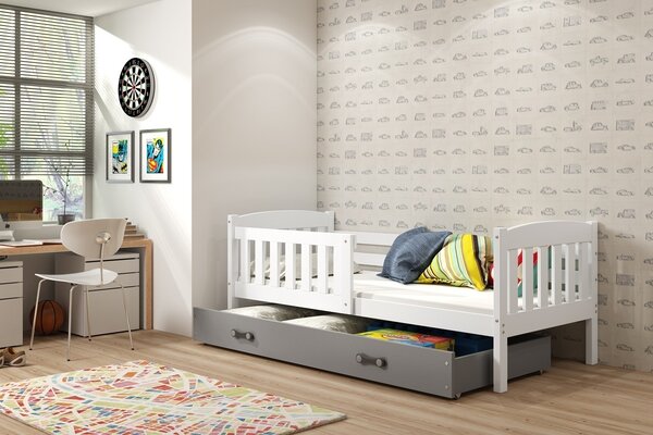 Dětská postel Kubus - 1 osoba, 80x160 s úložným prostorem – Bílá, Grafit