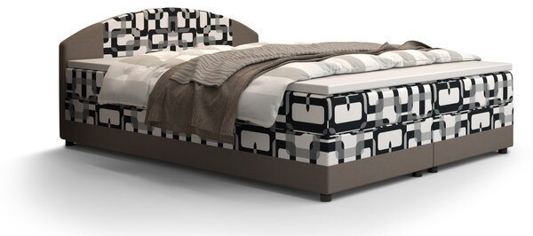 Manželská postel Boxspring 140 cm Orlando (vzor + světle hnědá) (s matrací a úložným prostorem). 1047278