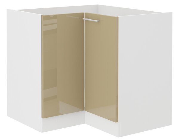 Rohová dolní kuchyňská skříňka Lavera 90 x 90 DN 2F BB (bílá + lesk cappucino)