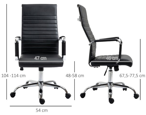 Ergonomická kancelářská židle Vinsetto s výškovým nastavením a funkcí naklánění - otočná židle potažená umělou kůží s polstrováním - černá - 54 x 62 x