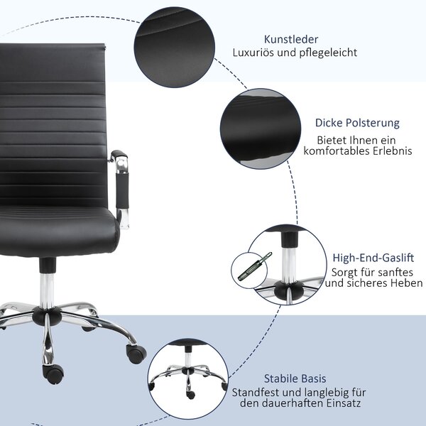 Ergonomická kancelářská židle Vinsetto s výškovým nastavením a funkcí naklánění - otočná židle potažená umělou kůží s polstrováním - černá - 54 x 62 x