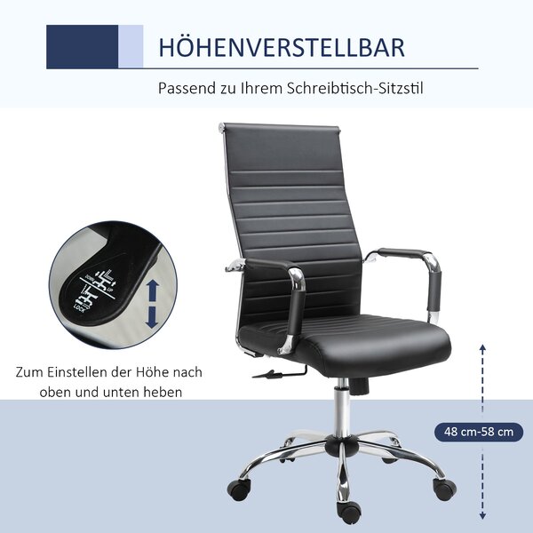 Ergonomická kancelářská židle Vinsetto s výškovým nastavením a funkcí naklánění - otočná židle potažená umělou kůží s polstrováním - černá - 54 x 62 x