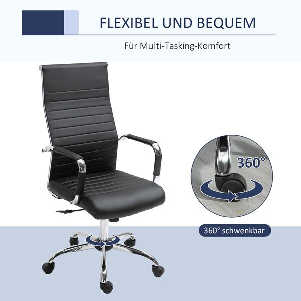 Ergonomická kancelářská židle Vinsetto s výškovým nastavením a funkcí naklánění - otočná židle potažená umělou kůží s polstrováním - černá - 54 x 62 x