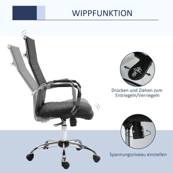 Ergonomická kancelářská židle Vinsetto s výškovým nastavením a funkcí naklánění - otočná židle potažená umělou kůží s polstrováním - černá - 54 x 62 x