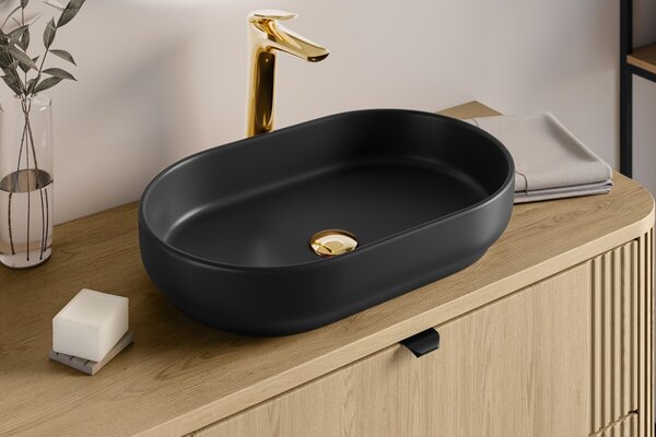 Comad Závěsná skříňka Casad Nature River s deskou a umyvadlem 80 cm dub wotan/černá