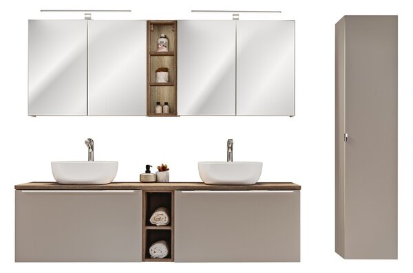 Comad Koupelnová sestava SantaFe s deskou, umyvadly, zrcadly a skříňkami 180 cm taupe/dub santa fe vintage