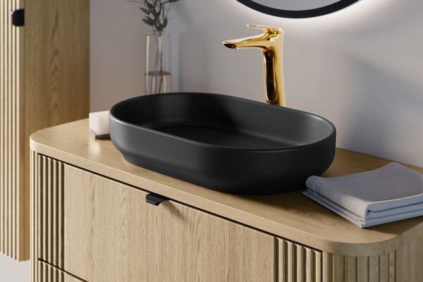 Comad Závěsná skříňka Casad Nature River s deskou a umyvadlem 80 cm dub wotan/černá