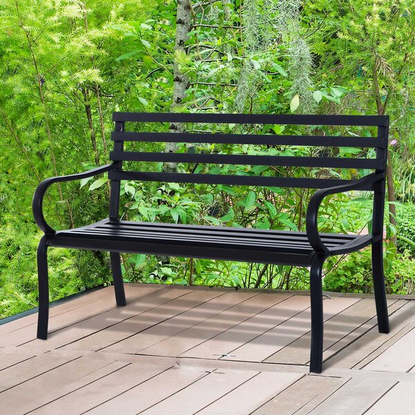 Outsunny zahradní lavička pro 2 osoby s nosností 240 kg - venkovní a vnitřní nábytek 127 x 58 x 82 cm černá | Aosom