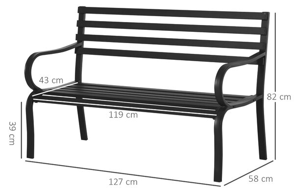 Outsunny zahradní lavička pro 2 osoby s nosností 240 kg - venkovní a vnitřní nábytek 127 x 58 x 82 cm černá | Aosom