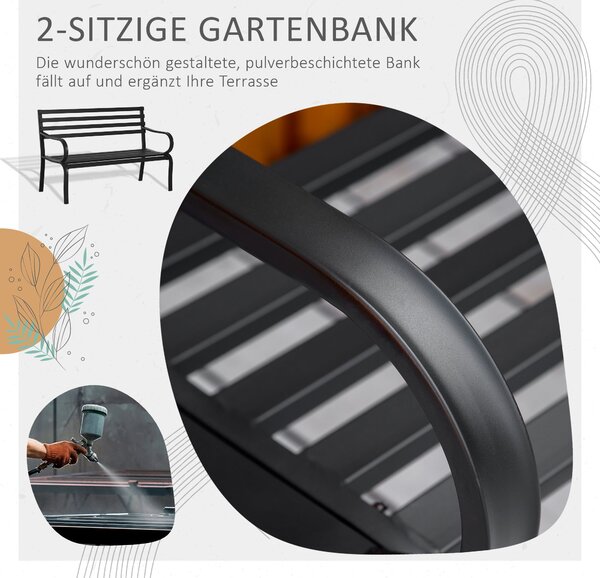 Outsunny zahradní lavička pro 2 osoby s nosností 240 kg - venkovní a vnitřní nábytek 127 x 58 x 82 cm černá | Aosom