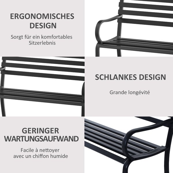 Outsunny zahradní lavička pro 2 osoby s nosností 240 kg - venkovní a vnitřní nábytek 127 x 58 x 82 cm černá | Aosom