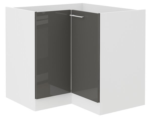 Rohová dolní kuchyňská skříňka Lavera 90 x 90 DN 2F BB (bílá + lesk šedý)