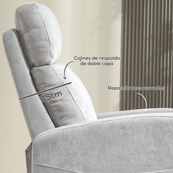 HOMCOM Ručně ovládané relaxační křeslo s polstrováním z umělé lněné tkaniny a s opěrkou na nohy a boční kapsou, nosnost 120 kg, křeslo k relaxaci do l
