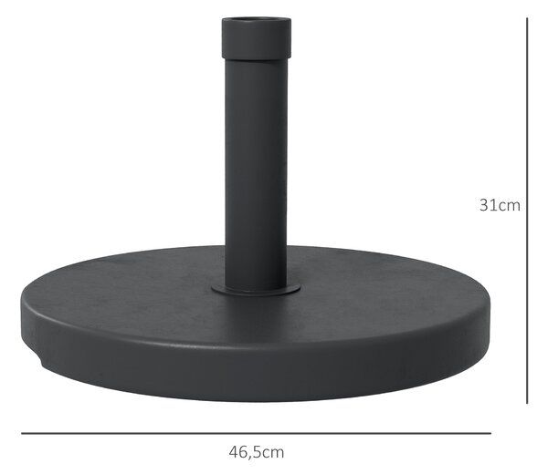 Stojan na slunečník Outsunny kulatý s váhou 15 kg z HDPE plastu s integrovanou rukojetí pro tyče Ø 24-38 mm, velikost Ø 46,5 x 31H cm Černý | Aosom