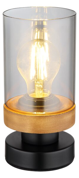 GLOBO Stolní moderní kulatá lampa FINCA, 1xE27, 40W, černá, dřevěná 15557T