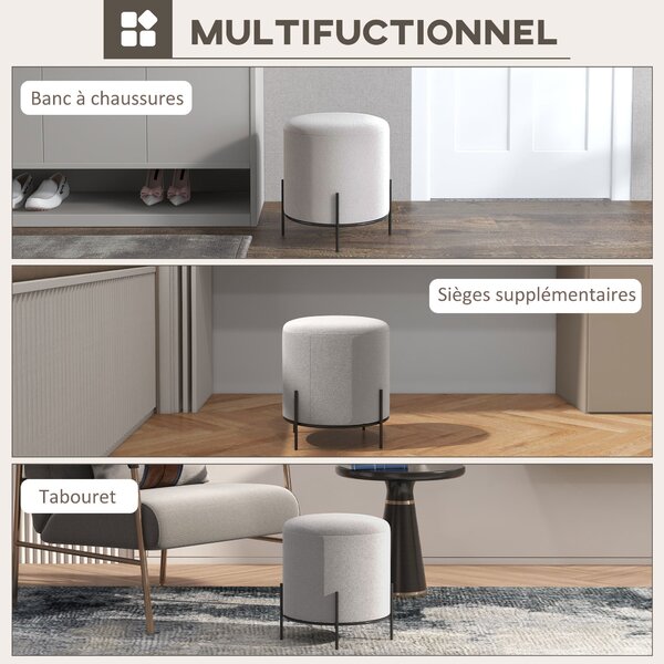 HOMCOM Sametový Ottoman Pouf s Ocelovými Nohami Ø 35 x 38 cm pro Obývací Pokoj a Ložnici | Aosom