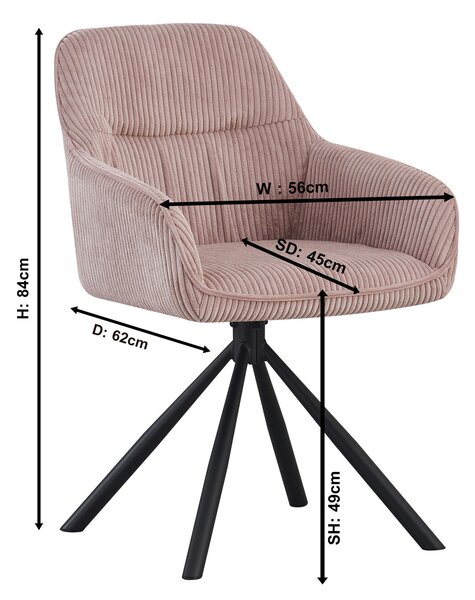 ŽIDLE S PODRUČKAMI, železo, manšestr, růžová, černá Carryhome - Jídelní židle, Online Only