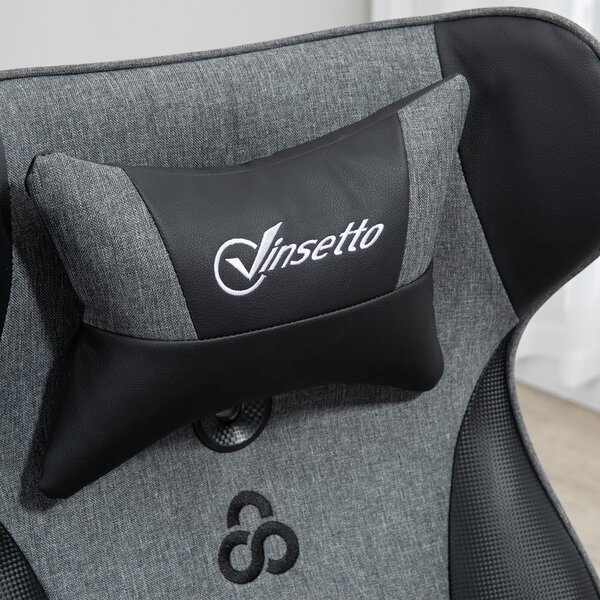 Ergonomická herní židle Vinsetto s nastavitelnou výškou, kulatou základnou, sklápěcími opěrkami, podhlavníkem a bederními polštáři, PU šedá černá | Ao