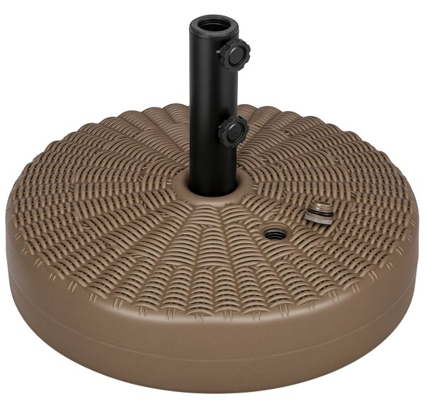 Základna slunečníku Outsunny s integrovanými rukojeťmi, stojan z HDPE a oceli se bočním výpustěm, pro tyče slunečníků Ø38/48 mm, Ø51x36 cm, hnědá a če