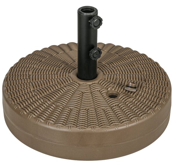 Základna slunečníku Outsunny s integrovanými rukojeťmi, stojan z HDPE a oceli se bočním výpustěm, pro tyče slunečníků Ø38/48 mm, Ø51x36 cm, hnědá a če