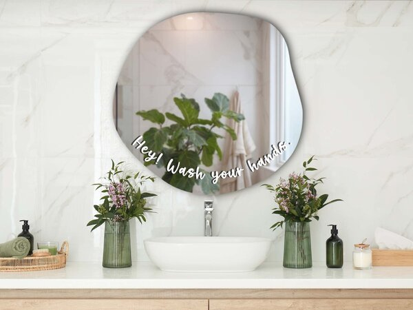 Samolepka na zrcadlo S47 – Hey! Wash your hands. (round)