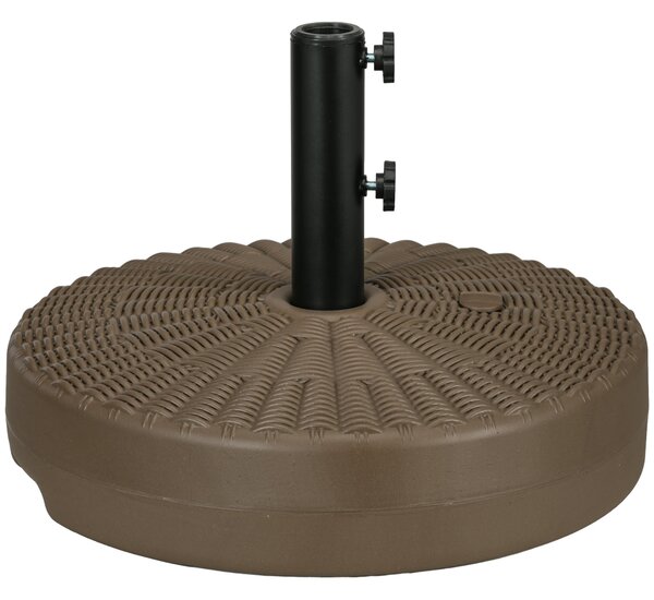 Základna slunečníku Outsunny s integrovanými rukojeťmi, stojan z HDPE a oceli se bočním výpustěm, pro tyče slunečníků Ø38/48 mm, Ø51x36 cm, hnědá a če