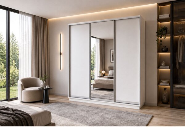 Skříň s posuvnými dveřmi 2000x2200x600 2LTD 1 Zrcadlo Nymphea Alba, profil stříbrný