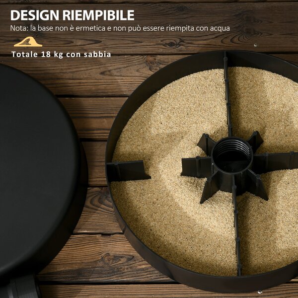 Základna slunečníku Outsunny v PP plastu, max. 18 kg, Ø45x33 cm, černá | Aosom