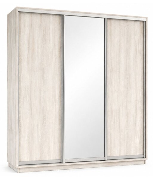 Skříň s posuvnými dveřmi 2000x2200x600 2LTD 1 Zrcadlo Artwood světlý, profil stříbrný