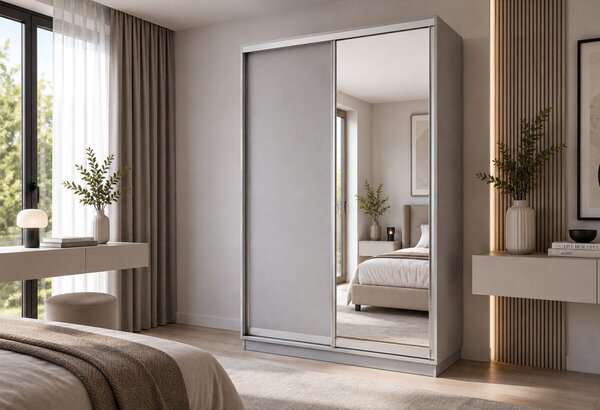Skříň s posuvnými dveřmi 1500x2400x600 1LTD 1 Zrcadlo myší šedá, profil stříbrný