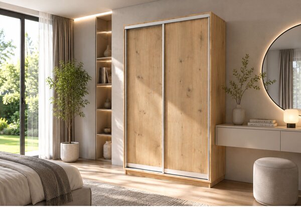 Skříň s posuvnými dveřmi 1500x2200x600 2LTD Dub Artisan, profil stříbrný