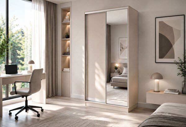 Skříň s posuvnými dveřmi 1200x2400x600 1LTD 1 Zrcadlo Kašmír, profil stříbrný