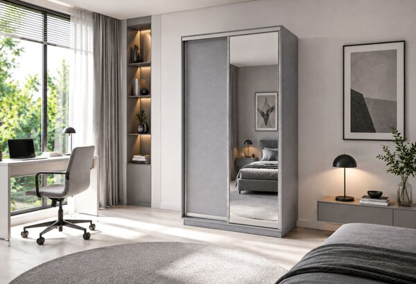 Skříň s posuvnými dveřmi 1200x2200x600 1LTD 1 Zrcadlo šedá myška, profil stříbrný