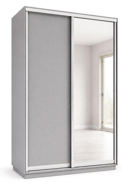 Skříň s posuvnými dveřmi 1400x2200x600 1LTD 1 Zrcadlo myší šedá, profil stříbrný