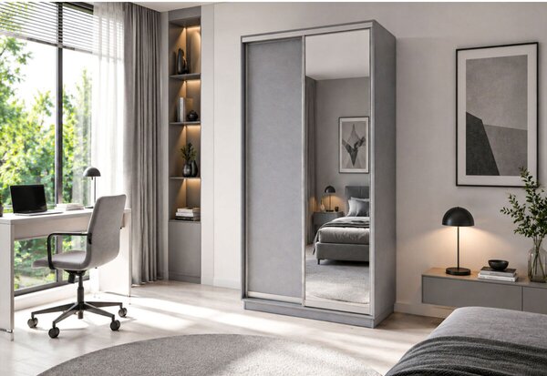 Skříň s posuvnými dveřmi 1200x2400x600 1LTD 1 Zrcadlo myší šedá, profil stříbrný