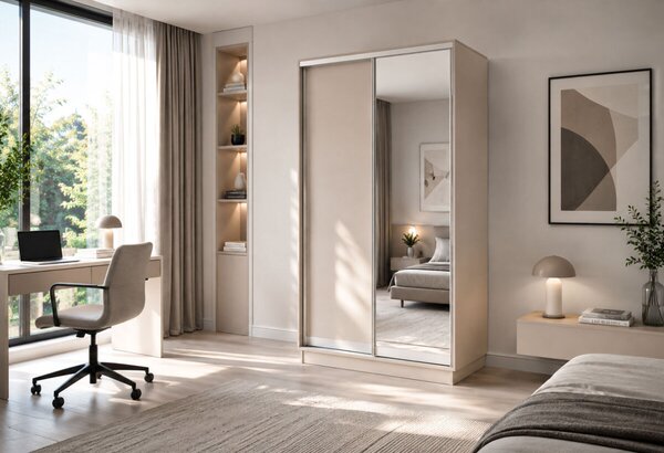 Skříň s posuvnými dveřmi 1200x2200x600 1LTD 1 Zrcadlo Kašmír, profil stříbrný