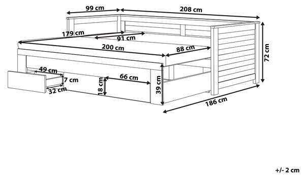 Postel s úložnými zásuvkami Dřevo CAHORS 90 x 200 cm Tmavě hnědá