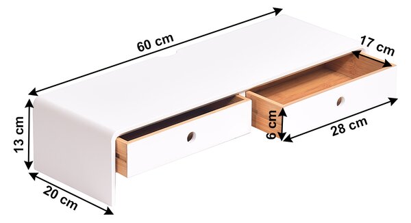 KONDELA Podstavec pod monitor, bambus, bílá / přírodní, ELARO TYP 2