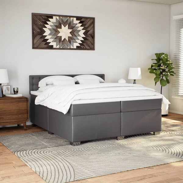 Box spring postel s matrací šedá 200x200 cm umělá kůže 3286138
