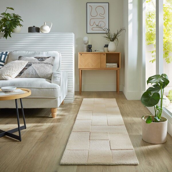 Béžový ručně tkaný vlněný běhoun 60x230 cm Checkerboard – Flair Rugs