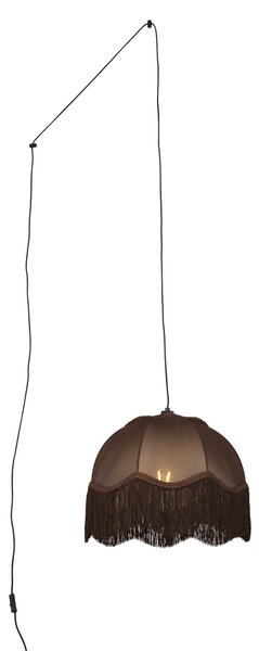 Hanglamp zwart met stekker en bruine kap met witte binnenkant 31,5cm - Cavalux