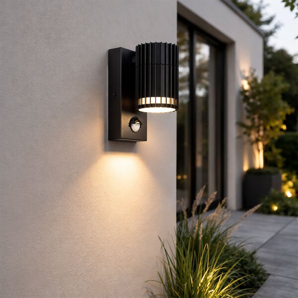 Designová venkovní nástěnná lampa černá s detektorem pohybu IP44 - Boris