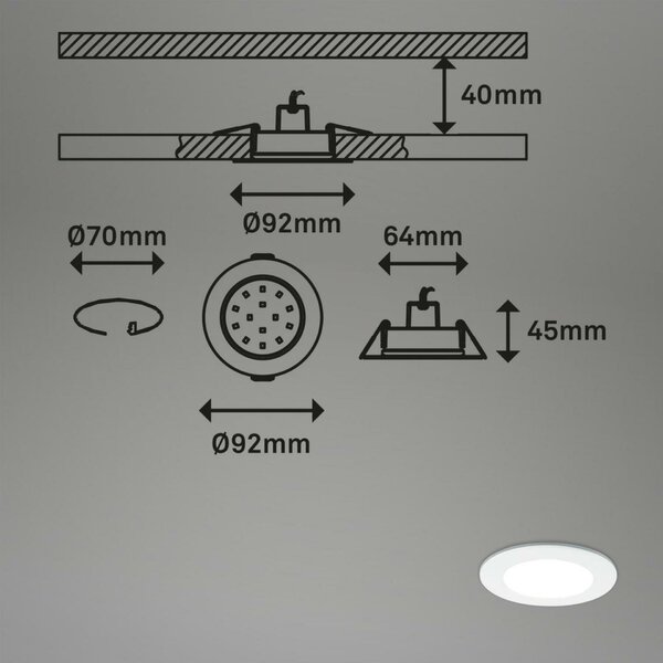 BRILONER RGB-CCT LED vestavná svítidla sada, pr.9,2 cm, 3x LED, 4,8 W, 450 lm, bílé IP65 BRI 7035-036