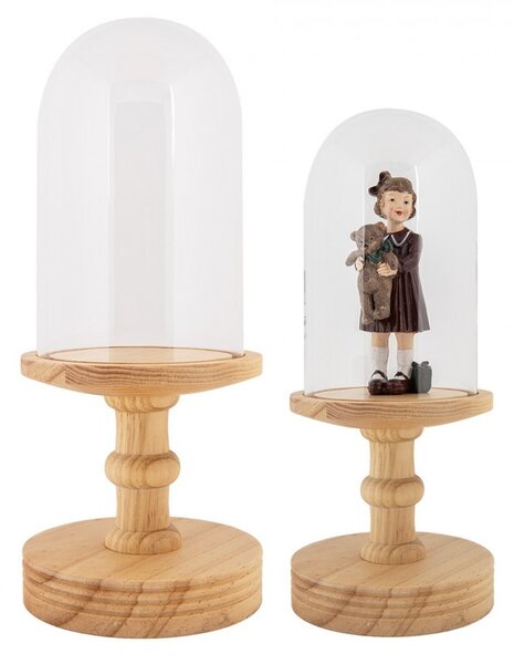 Přírodní dřevěný podnos se skleněným poklopem Ricco - Ø 17*40 cm - Clayre & Eef