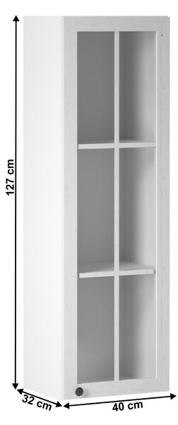 KONDELA Horní skříňka se sklem W40S, bílá / sosna andersen, pravá, PROVANCE