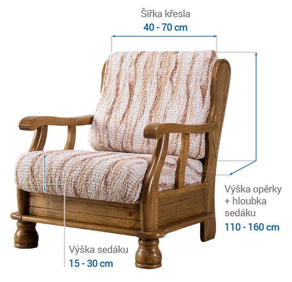 Bielastické potahy OCEANO NOVÉ béžové křeslo s dřevěnými rukojeťmi (š. 40 - 70 cm)