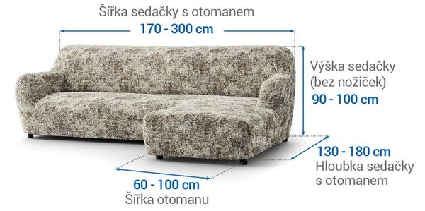 Bielastické potahy MARMO béžové sedačka s otomanem vpravo (š. 170 -300 cm)