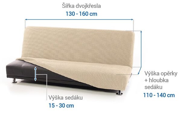 Super strečové potahy NIAGARA smetanová dvojkřeslo s dřevěnými rukojeťmi (š. 130 - 160 cm)