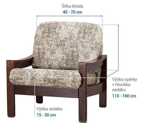 Bielastické potahy MARMO béžové křeslo s dřevěnými rukojeťmi (š. 40 - 70 cm)