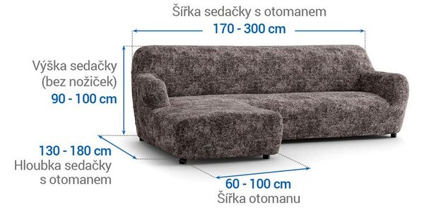 Bielastické potahy MARMO hnědé sedačka s otomanem vlevo (š. 170 - 300 cm)